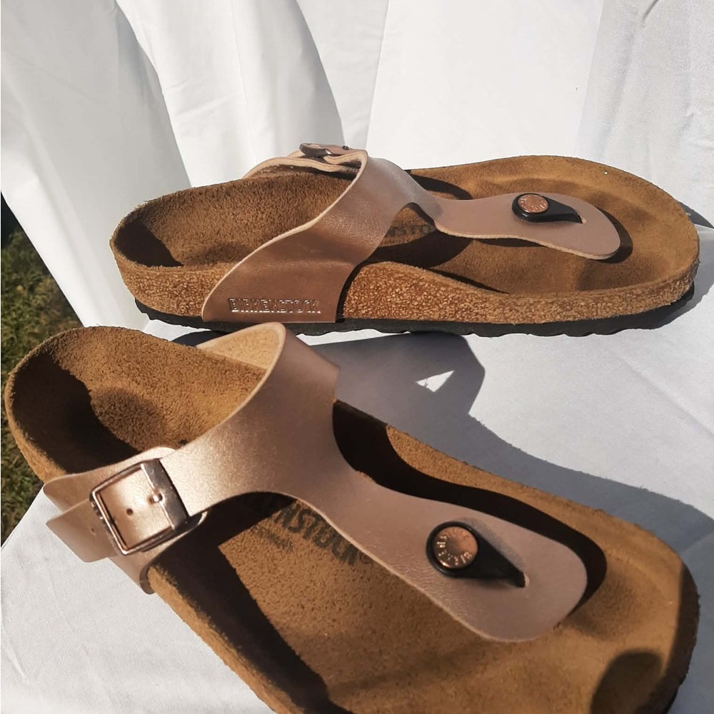 Birkenstock Metallic Rose Gold Gizeh Thong Sandals size 38